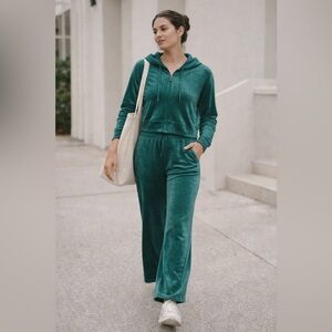 OFFLINE by Aerie Velour Lounge Set Green Zip Hoodie Pants Matching Set M/L